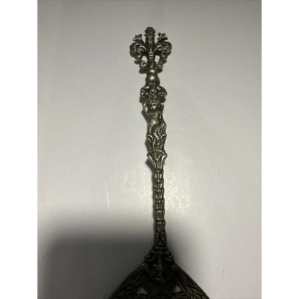 Silverplate Cherub Angel Cupid Serving Fork & Spoon Intricate Pattern 9.5